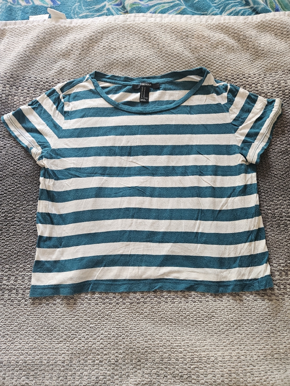 Forever 21 Teal and White Striped Crop Top